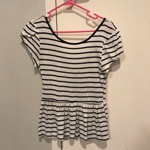 Black and white striped peplum tee shirt